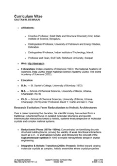 Screenshot, first page of the supporting material: Gautam R. Desiraju Curriculum Vitae